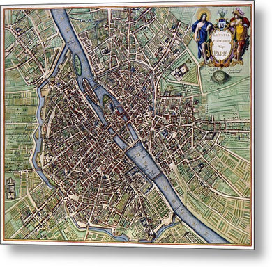 Old Map Of Paris 1657 - Metal Print