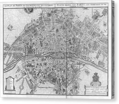 Old Map Of Paris 1742 - Canvas Print