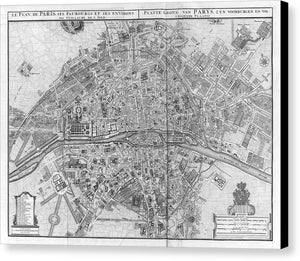 Old Map Of Paris 1742 - Canvas Print