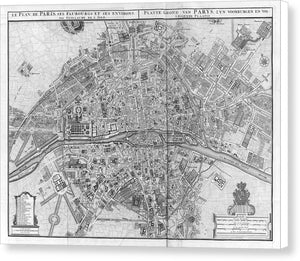 Old Map Of Paris 1742 - Canvas Print