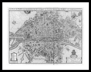 Old Map Of Paris 1742 - Framed Print