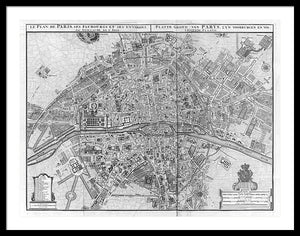 Old Map Of Paris 1742 - Framed Print