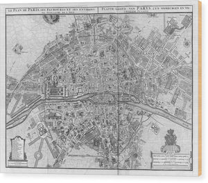 Old Map Of Paris 1742 - Wood Print