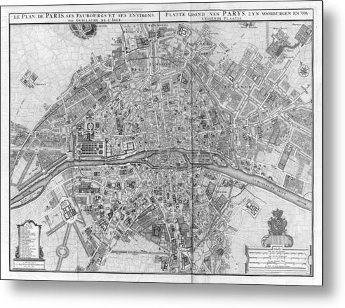 Old Map Of Paris 1742 - Metal Print