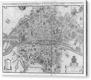 Old Map Of Paris 1742 - Acrylic Print