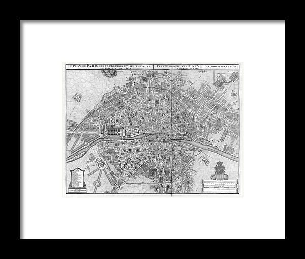 Old Map Of Paris 1742 - Framed Print