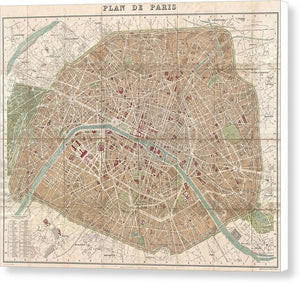 Old Map Paris 1894 - Canvas Print