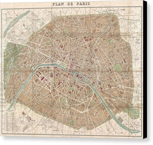 Old Map Paris 1894 - Canvas Print