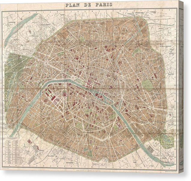 Old Map Paris 1894 - Canvas Print