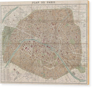 Old Map Paris 1894 - Wood Print