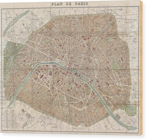 Old Map Paris 1894 - Wood Print