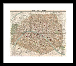 Old Map Paris 1894 - Framed Print