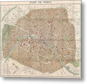 Old Map Paris 1894 - Metal Print