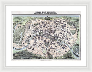 Old Historic Map Paris Monuments 1878 - Framed Print