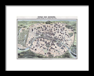 Old Historic Map Paris Monuments 1878 - Framed Print