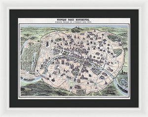 Old Historic Map Paris Monuments 1878 - Framed Print