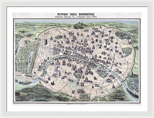 Old Historic Map Paris Monuments 1878 - Framed Print