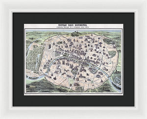 Old Historic Map Paris Monuments 1878 - Framed Print