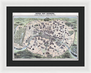 Old Historic Map Paris Monuments 1878 - Framed Print