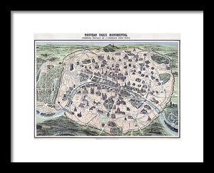 Old Historic Map Paris Monuments 1878 - Framed Print