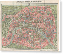 Load image into Gallery viewer, Old Map Paris Monuments 1928 - Canvas Print