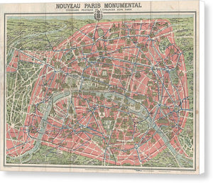 Old Map Paris Monuments 1928 - Canvas Print