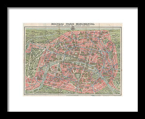 Old Map Paris Monuments 1928 - Framed Print