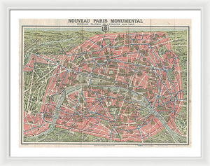 Old Map Paris Monuments 1928 - Framed Print