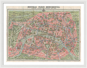 Old Map Paris Monuments 1928 - Framed Print