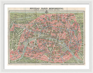 Old Map Paris Monuments 1928 - Framed Print