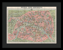 Load image into Gallery viewer, Old Map Paris Monuments 1928 - Framed Print