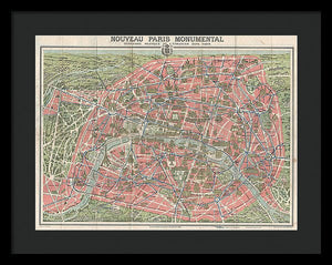 Old Map Paris Monuments 1928 - Framed Print