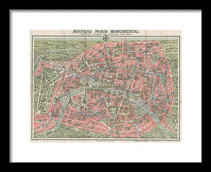 Old Map Paris Monuments 1928 - Framed Print