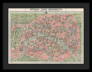 Old Map Paris Monuments 1928 - Framed Print