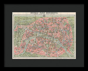 Old Map Paris Monuments 1928 - Framed Print