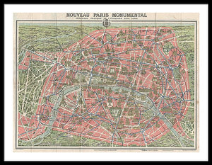 Old Map Paris Monuments 1928 - Framed Print