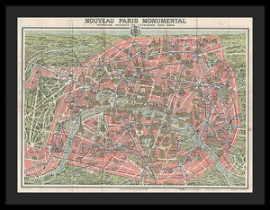 Old Map Paris Monuments 1928 - Framed Print