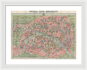 Old Map Paris Monuments 1928 - Framed Print