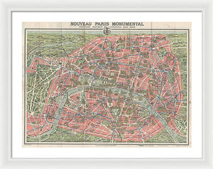 Old Map Paris Monuments 1928 - Framed Print