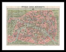 Load image into Gallery viewer, Old Map Paris Monuments 1928 - Framed Print