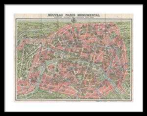 Old Map Paris Monuments 1928 - Framed Print