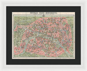 Old Map Paris Monuments 1928 - Framed Print