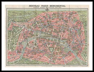 Old Map Paris Monuments 1928 - Framed Print