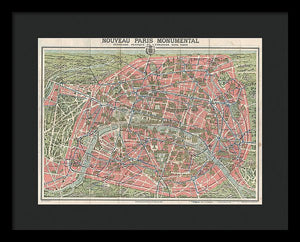 Old Map Paris Monuments 1928 - Framed Print