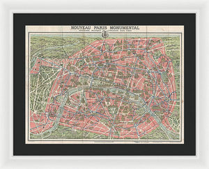 Old Map Paris Monuments 1928 - Framed Print