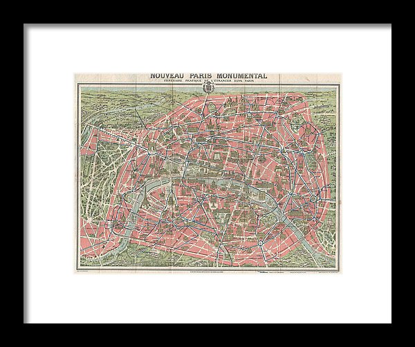 Old Map Paris Monuments 1928 - Framed Print