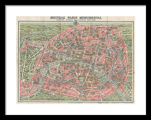 Old Map Paris Monuments 1928 - Framed Print