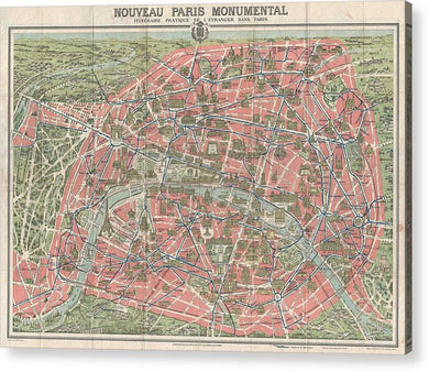 Old Map Paris Monuments 1928 - Acrylic Print