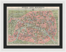 Load image into Gallery viewer, Old Map Paris Monuments 1928 - Framed Print