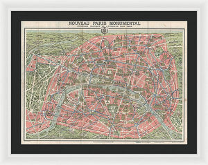 Old Map Paris Monuments 1928 - Framed Print